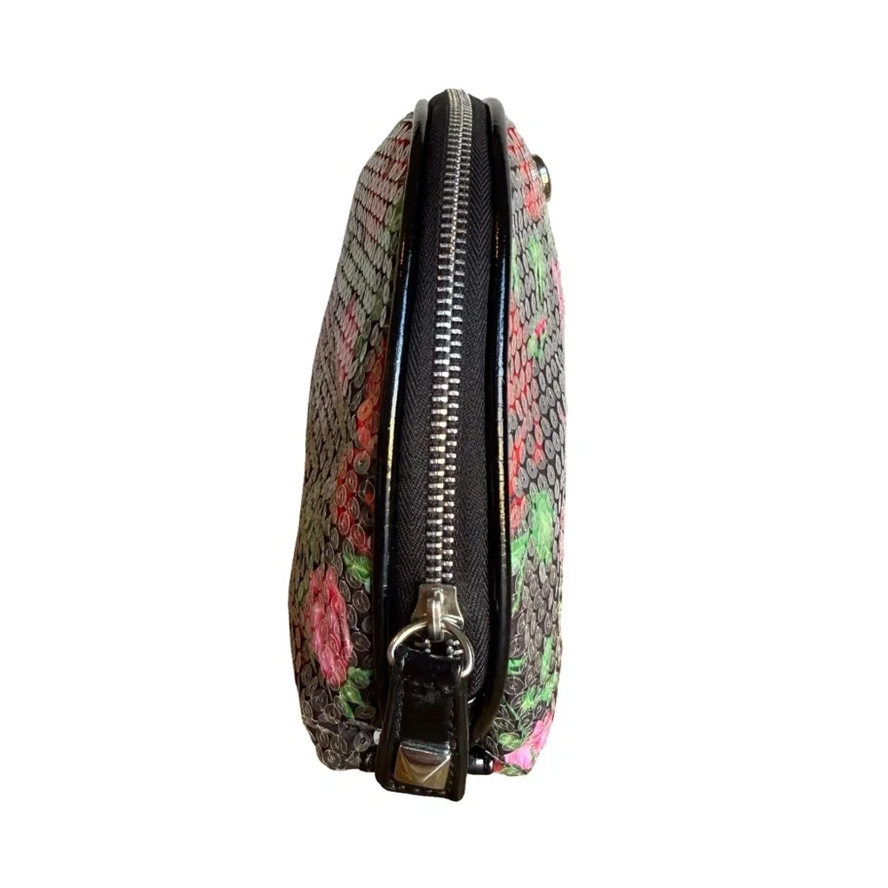 Betsey Johnson Sequin Rose Black Floral Cosmetic Bag - Set of 2